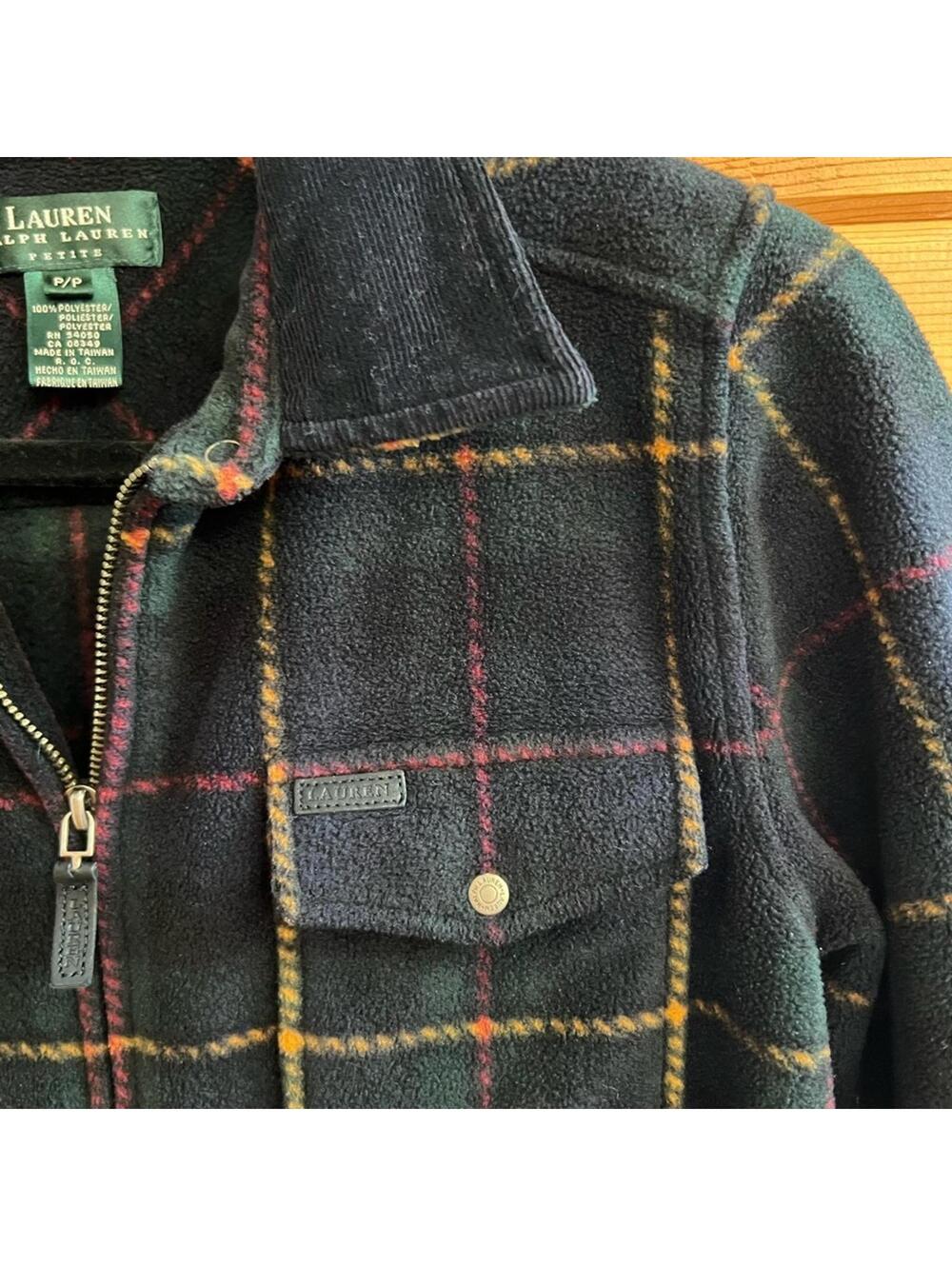 Lauren Ralph Lauren Plaid Fleece Front Zip Shirt- sz P/P